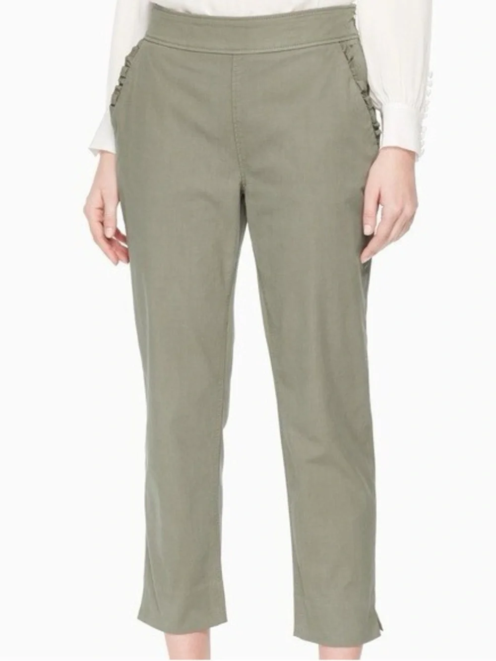 Kate Spade Olive Green Ruffle Pocket Crop Pants Size 4
